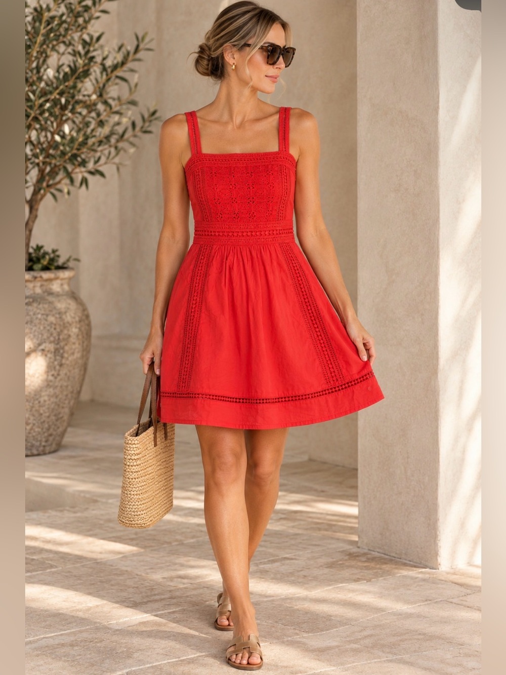 Scotch & Soda Maison Scotch Red Eyelet Lace Sundress Size S